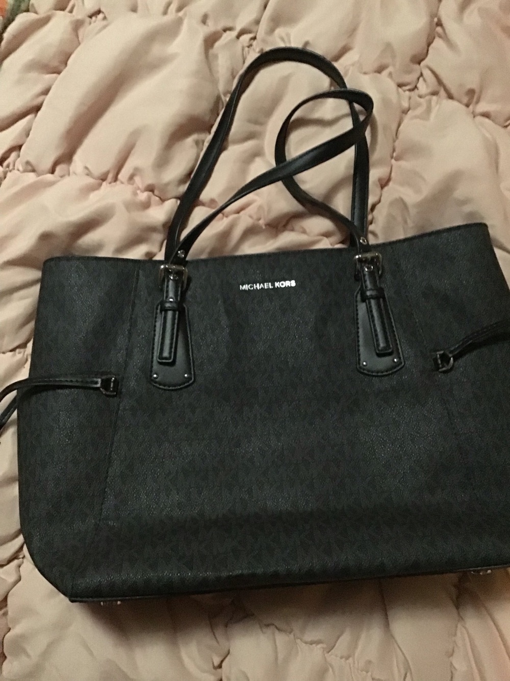 Michael Kors Black Logo-Print Tote with Top Handles